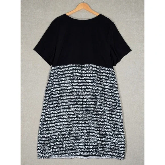 Penningtons Women's Plus Size Tiered Ruffle Mixed Media Dress Black White 4X - Picture 2 of 16